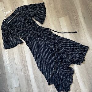 Polka Dot Dress wrap midi womens Navy Blue (xlarge) contemporary minimalist chic